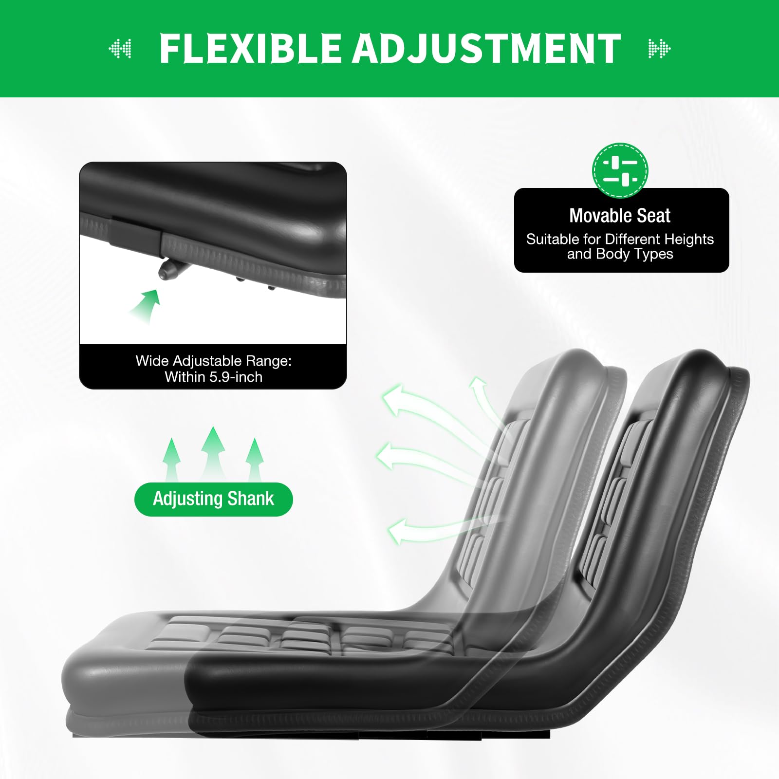 Asiento universal negro para tractor, asiento elevador, asiento del conductor, miniexcavadora con orificio de drenaje