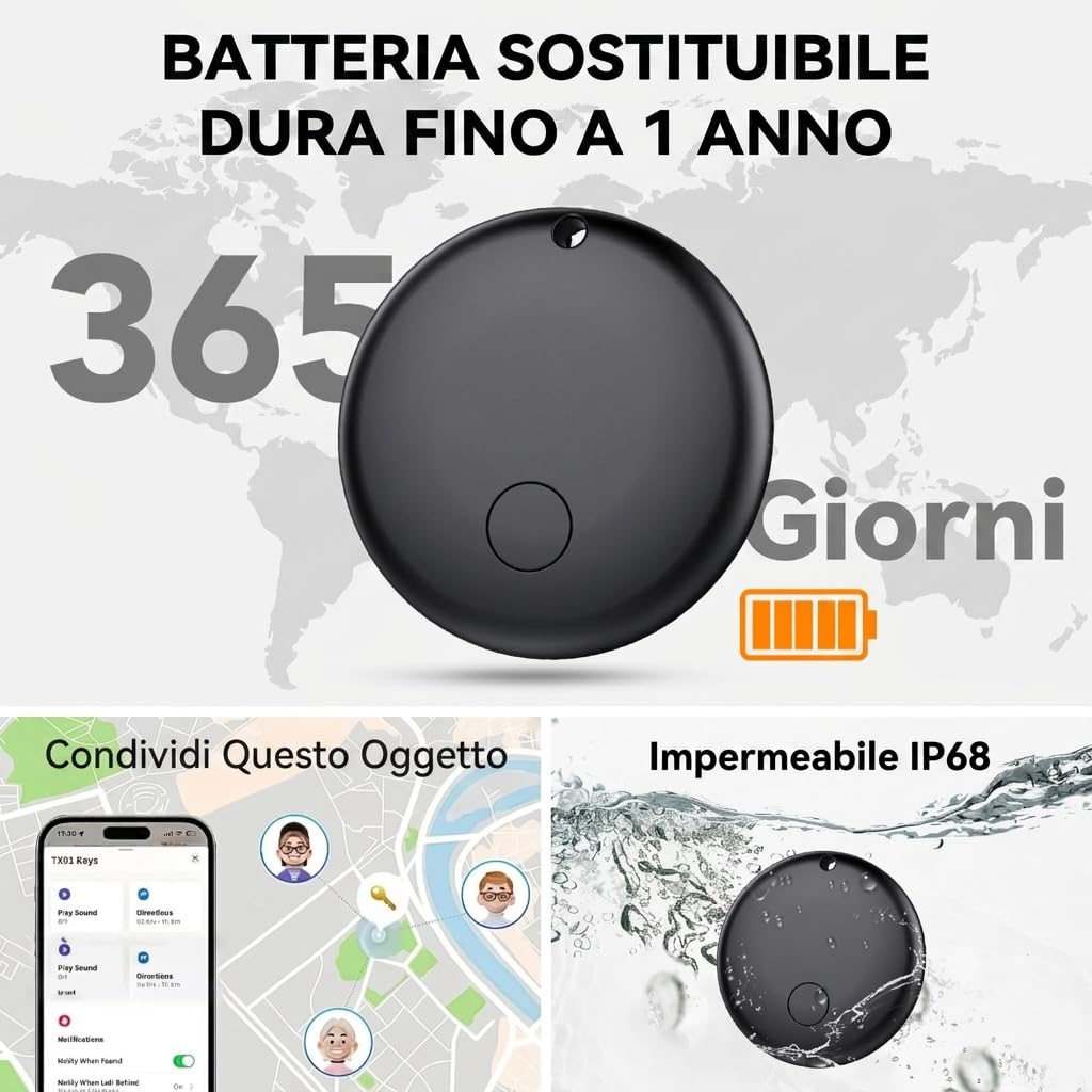 Localizzatore GPS per Auto Senza Abbonamento, GPS Tracker per Auto e Moto, Compatibile con iOS e Air Tracker Android, Mini Geolocalizzatore Magnetico Impermeabile per Veicoli, Bagagli，2*Nero
