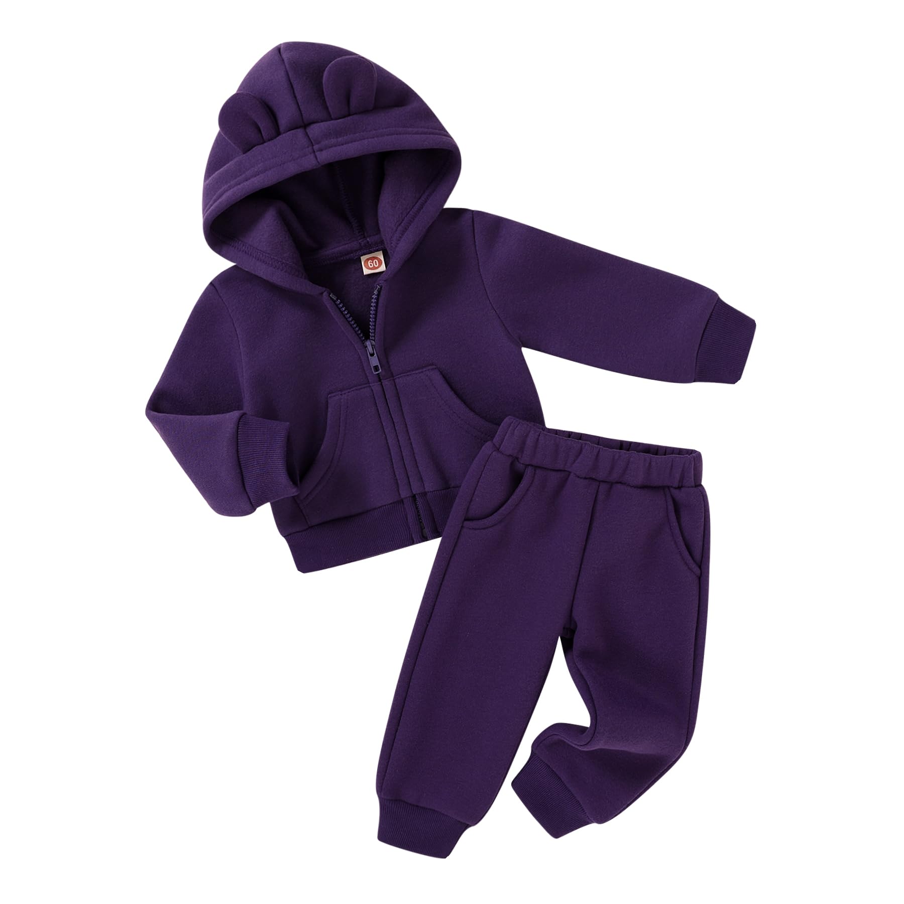 Happy Town Baby Clothes for Girls Boys Clothes Solid Color Zipper Hoodie and Pants Set Infant Fall Winter Outfits