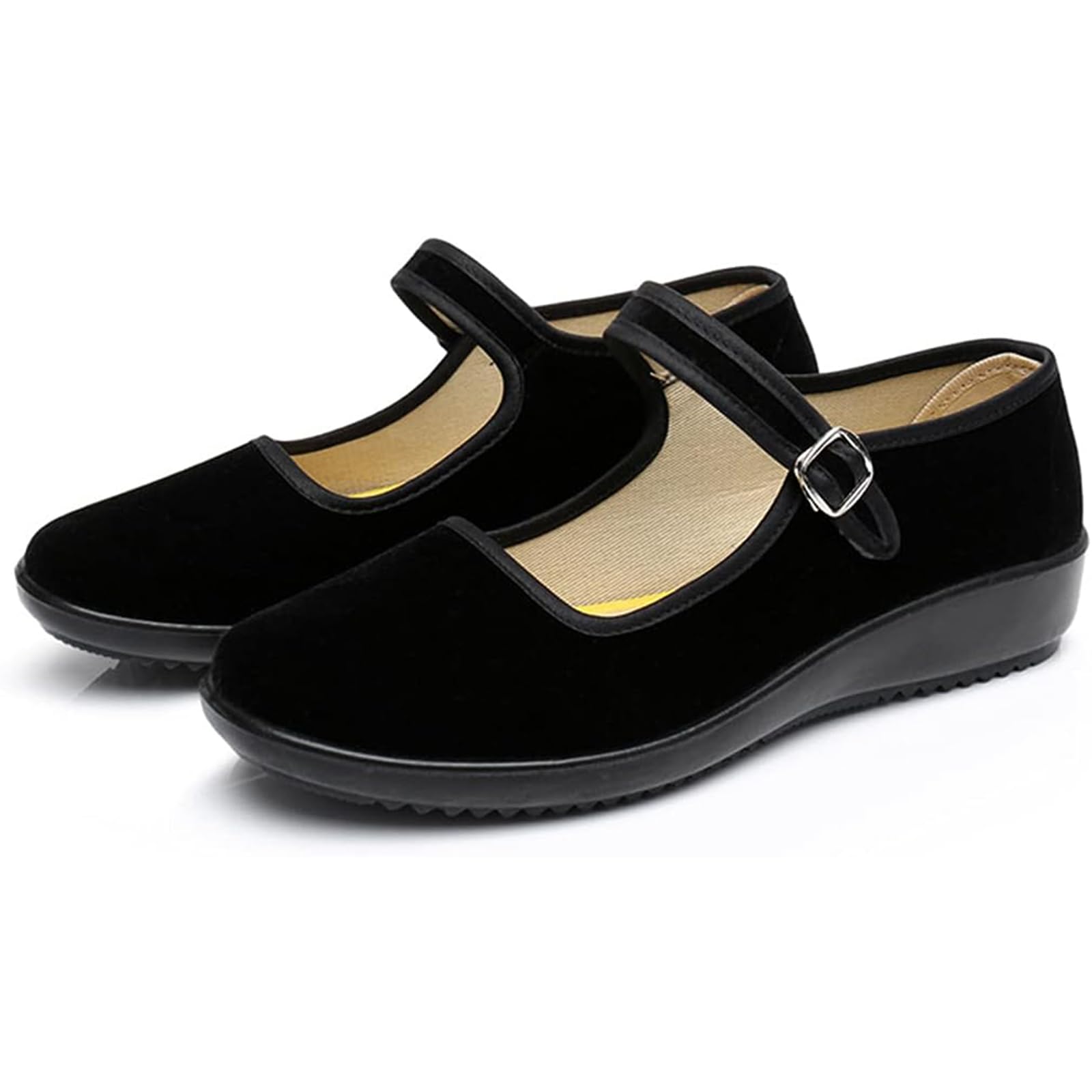 AioTio Aksamitne buty Mary Jane damskie, czarne, baleriny, eleganckie, płaskie buty Old Pekin, miękka antypoślizgowa gumowa podeszwa, buty chińskie z wygodną bawełnianą podszewką