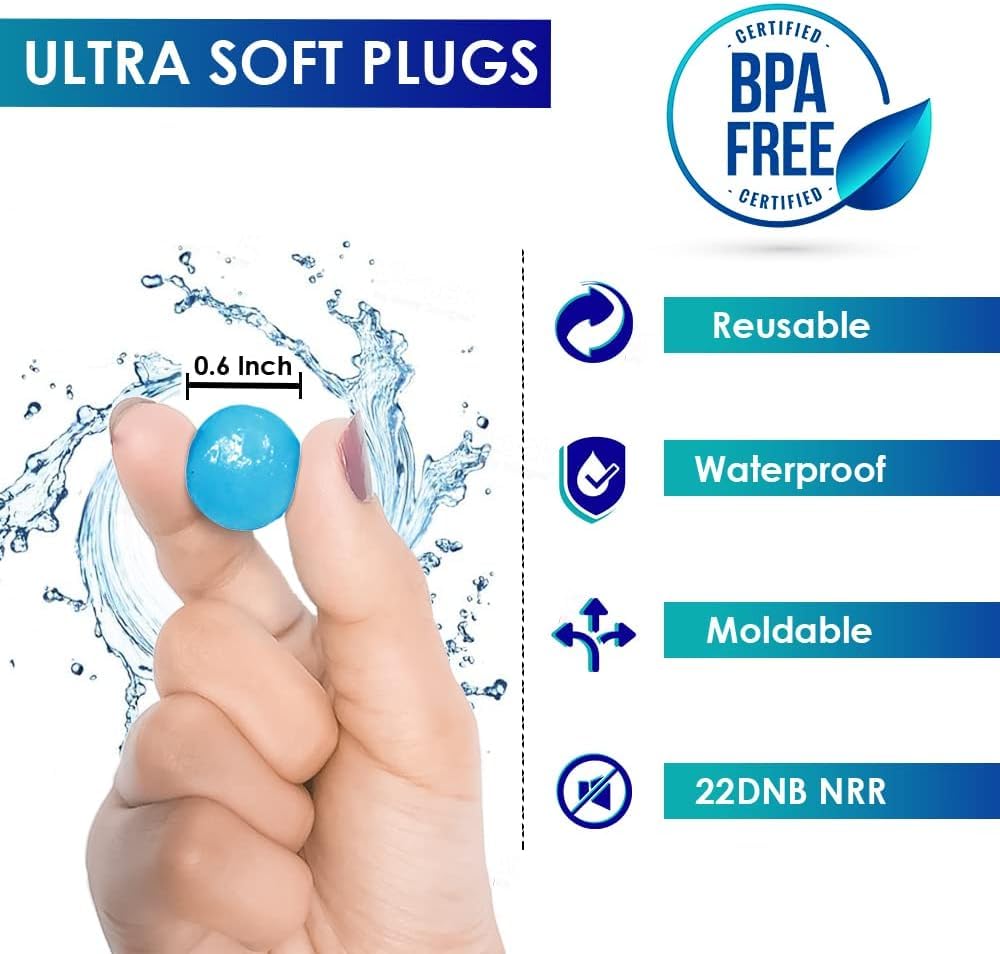 Tapones para los oídos para dormir, nadar, tapones de cera de gel de silicona suave con cancelación de ruido para dormir y nadadores, protección auditiva con nivel de bloqueo de sonido de