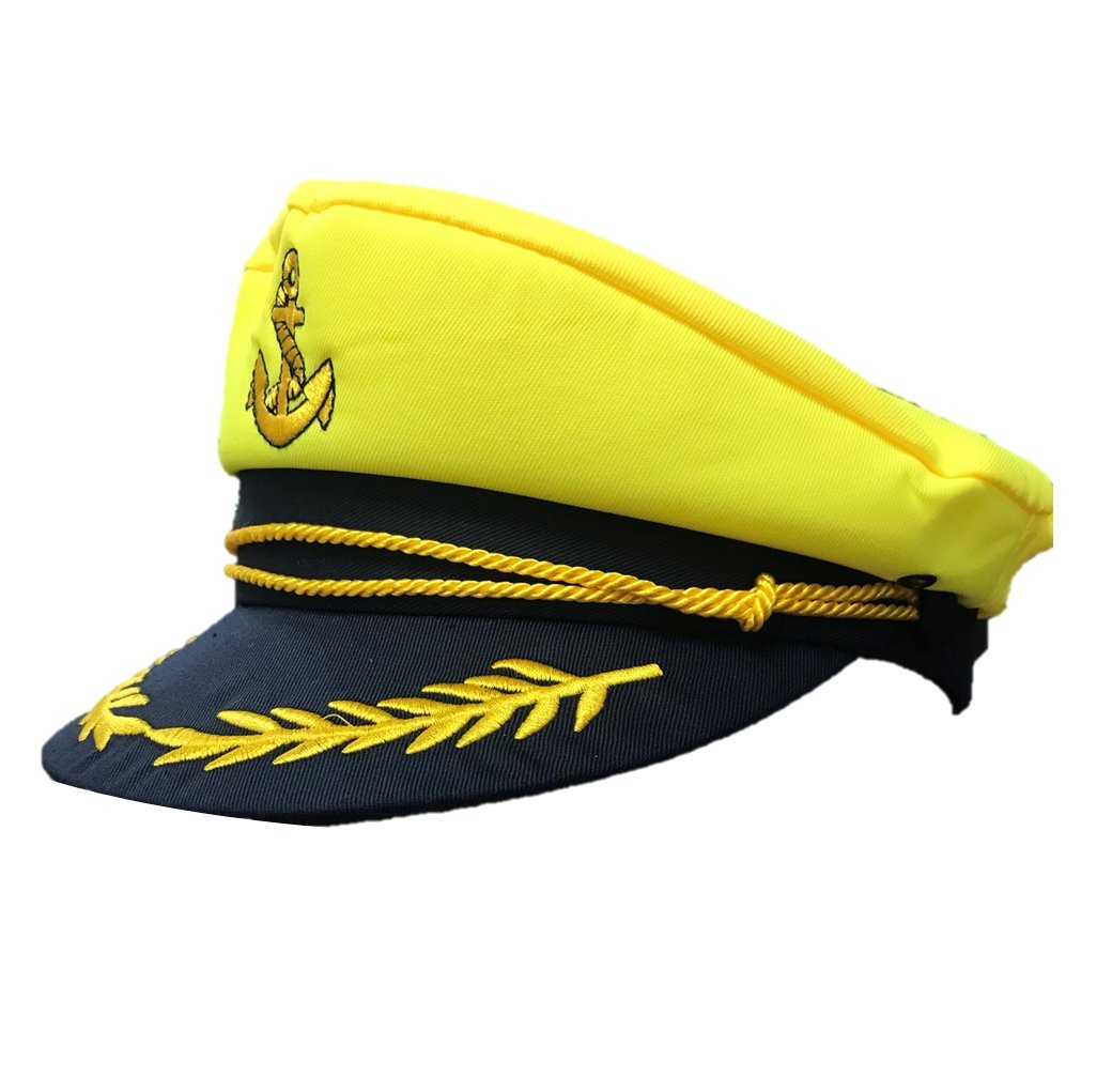 Neon Yellow Sailor Captain Hat Fancy Dress Costume Stag Do Navy