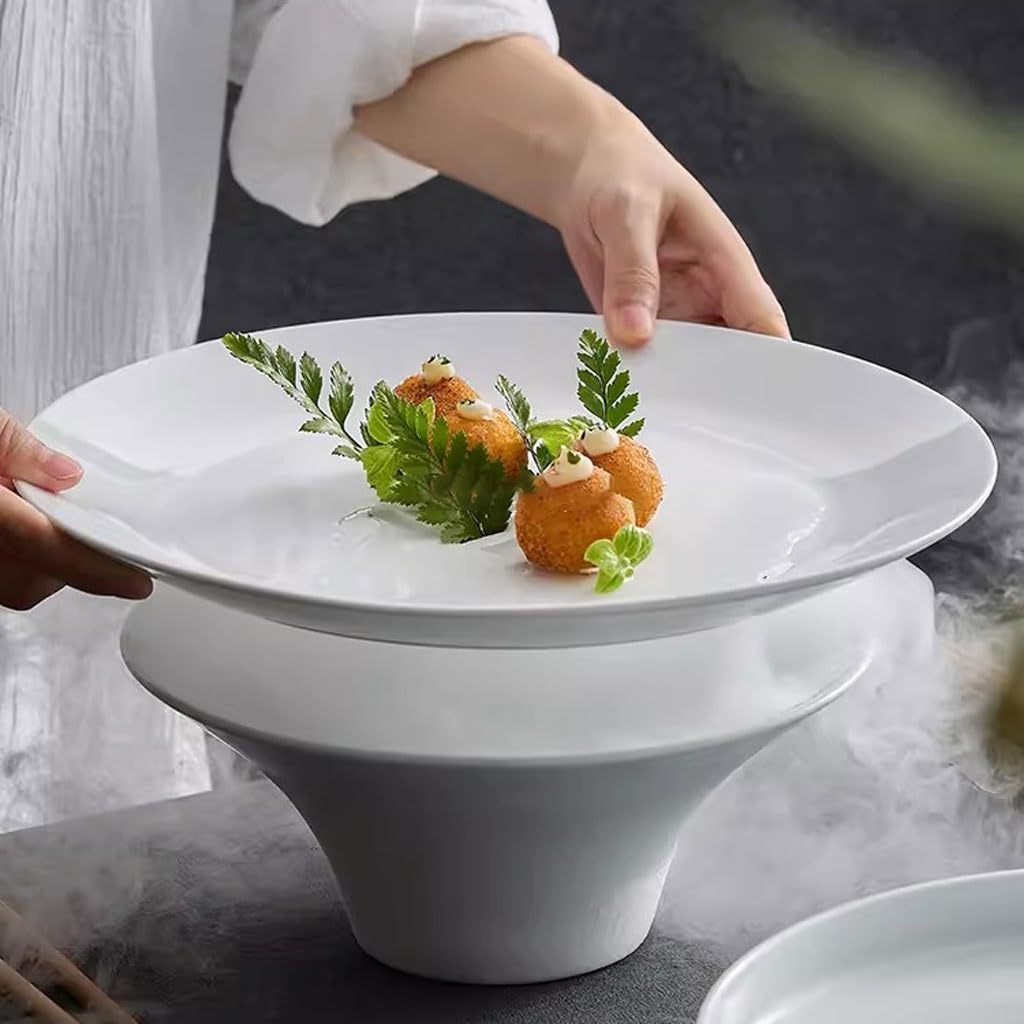 Forniture Per Feste Piatto di ghiaccio secco creativo in ceramica bianca Piatto di specialità cinesi Piatto di insalata dell'hotel Ristorante Piatto di cibo occidentale Piatti Della Festa