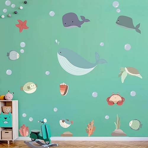 Miniatura 3 de Calcomanías de pared grandes del océano calcomanías de pared de animales del océano bajo el mar calcomanías de peces ballena pulpo tortuga medusas