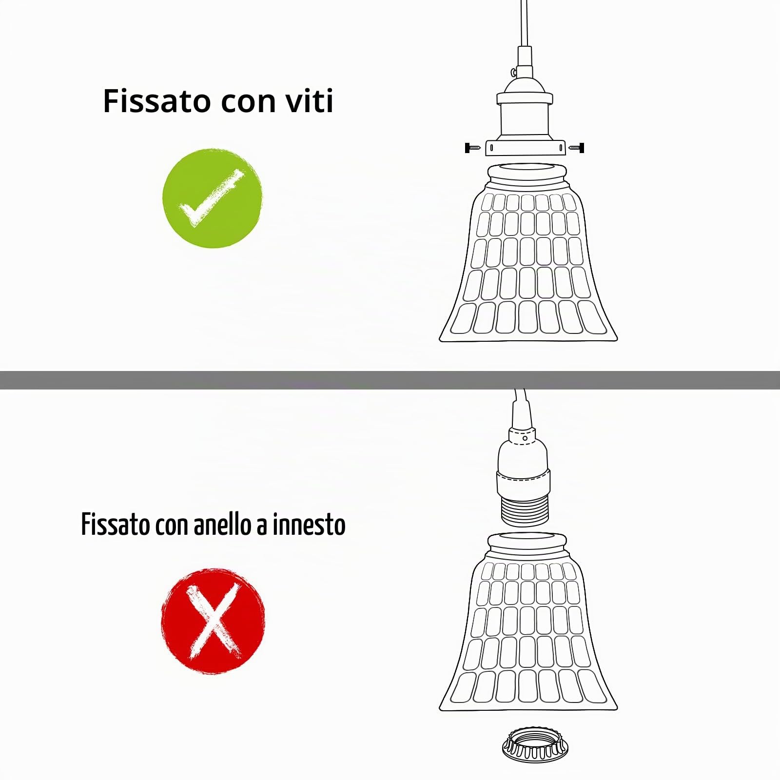Skelang 4 paralumi in vetro da 42 mm, ricambio a forma di campana per ventilatore da soffitto e alcuni lampadari con viti (martellata)