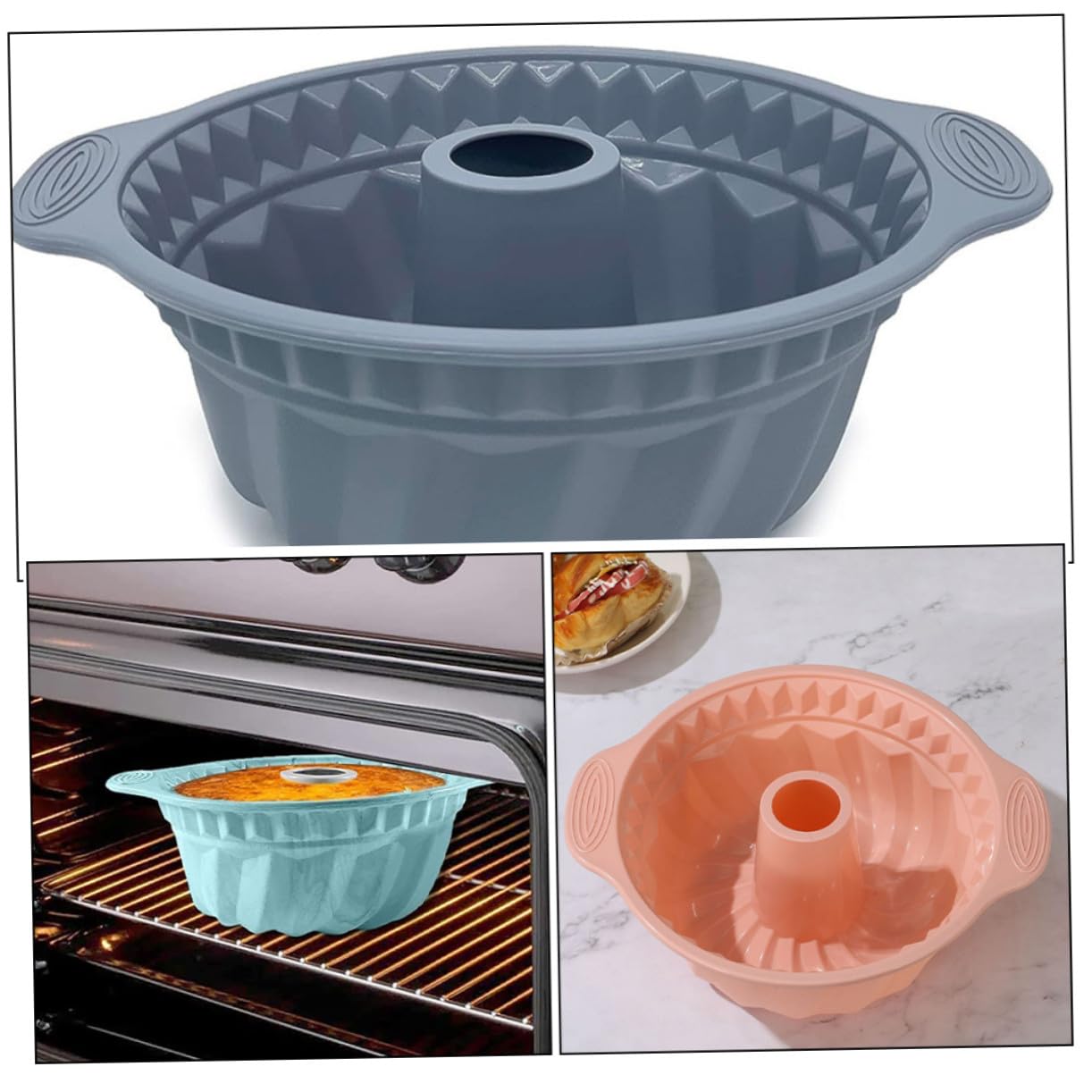Set da 3 Stampi per Torta in Silicone Antiaderente Forma Tonda Scanalata a Stufa, Grande capacità, Resistenti e Facili da Pulire in Lavastoviglie per Dolci Fatti in Casa