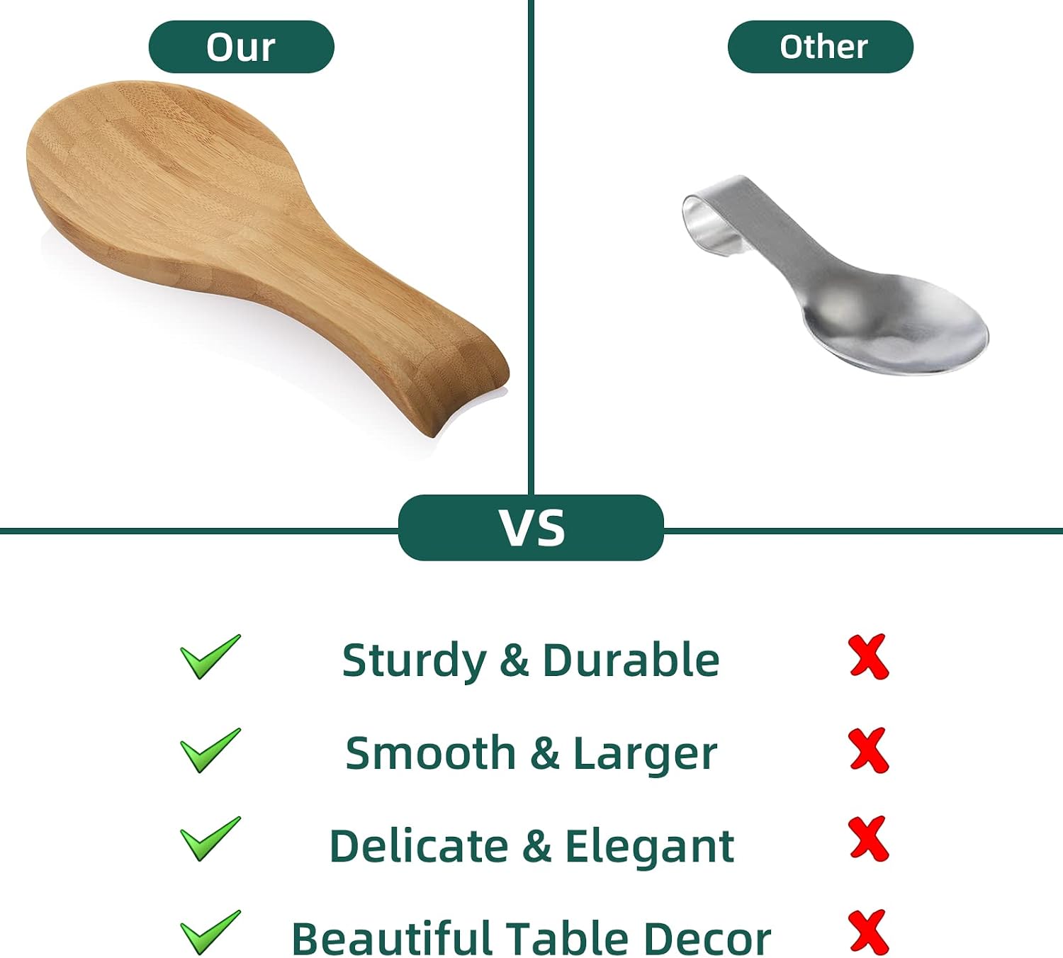 Spoon Rest for Stove Top, Bamboo Wood Spoon Holder for Kitchen Counter, Perfect Larger Utensil Rest for Spatula, Spoon or Tong, Modern, Rustic & Smooth Spoon Rest as a Dining Table Decor 10.6" x 6.7"