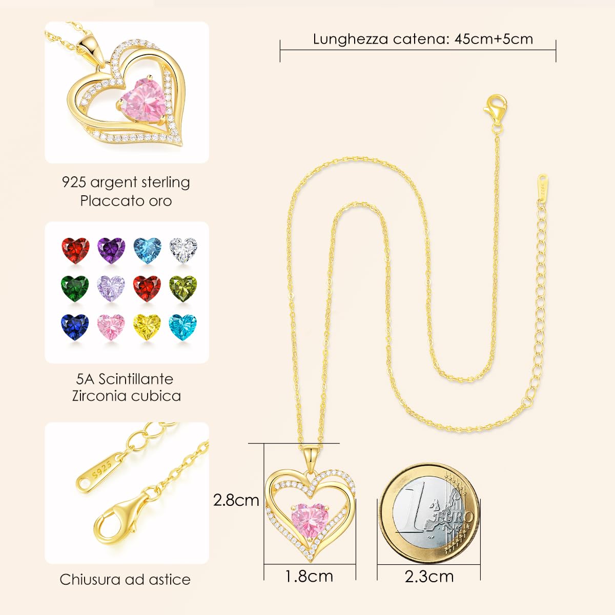 CDE Collana Donna Argento 925, Collana Cuore Regalo Gioielli Donna per Mogile/Amiche, Regalo Donna Anniversario Compleanno Festa della Mamma Valentin’s Day Regali di Natale