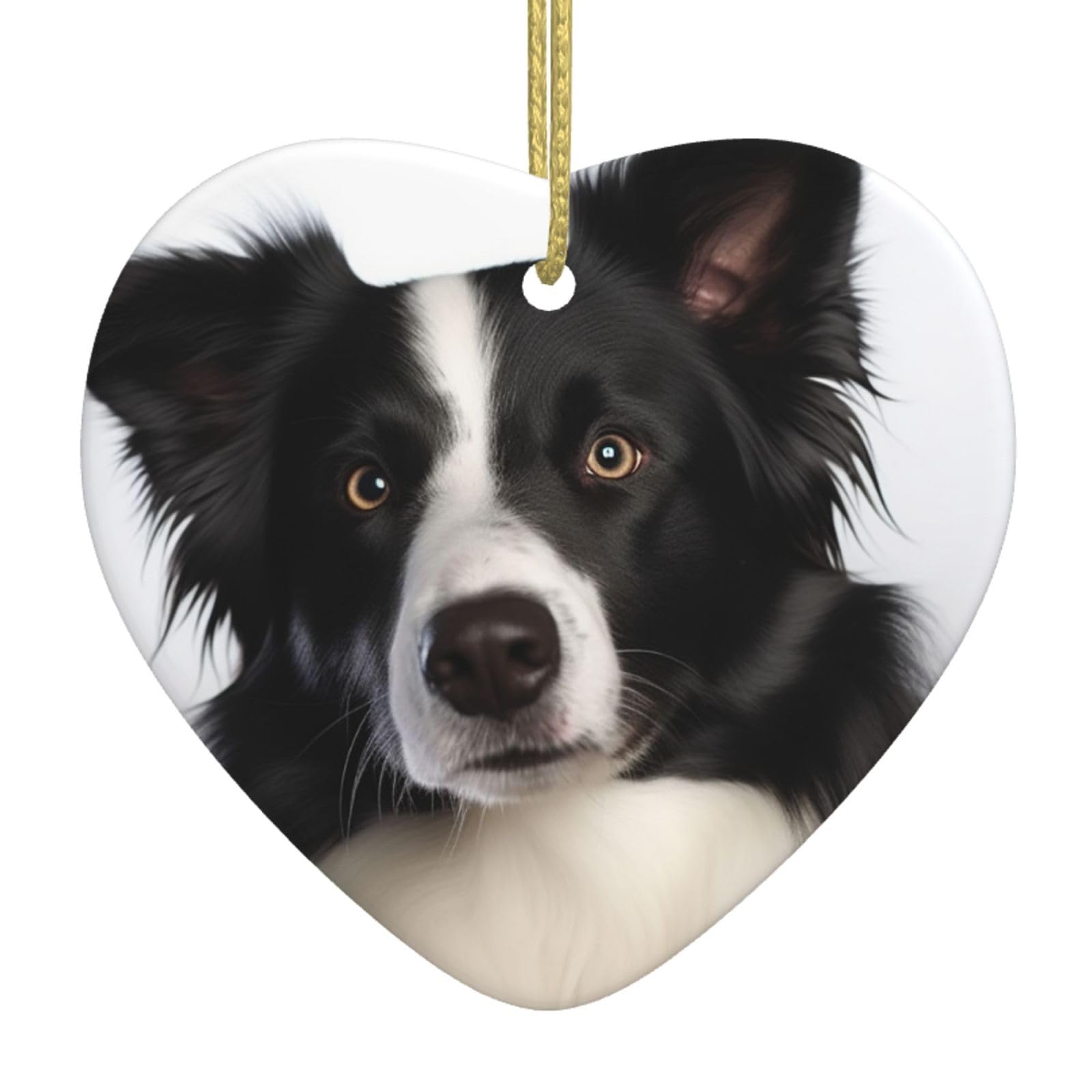 Ceramic Christmas Tree Hanging Ornaments with Gold Ropes Christmas Tree Decorations Heart Ceramic Border Collie Pendant Keepsake Decorations for Holiday Xmas Gift Ideas