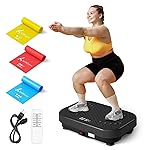 SoftGym Vibration Plate Exercise Machine for Lymphatic Drainage,Power Vibrate Stand Shake Board 450 Lbs Capacity Whole Body Workout Waver with Resistance Bands Weight Loss Gifts for Women Men-Black