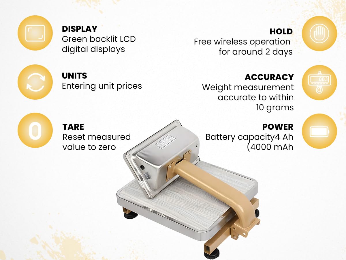 Bilancia a Piattaforma, Digitale Industriale Pieghevole, 60 kg, 130 lb, Precisione di Misurazione +/- 10 g, Batteria Integrata, Supporto Pieghevole, Modalità Standby, HDWR wagPRO-P60