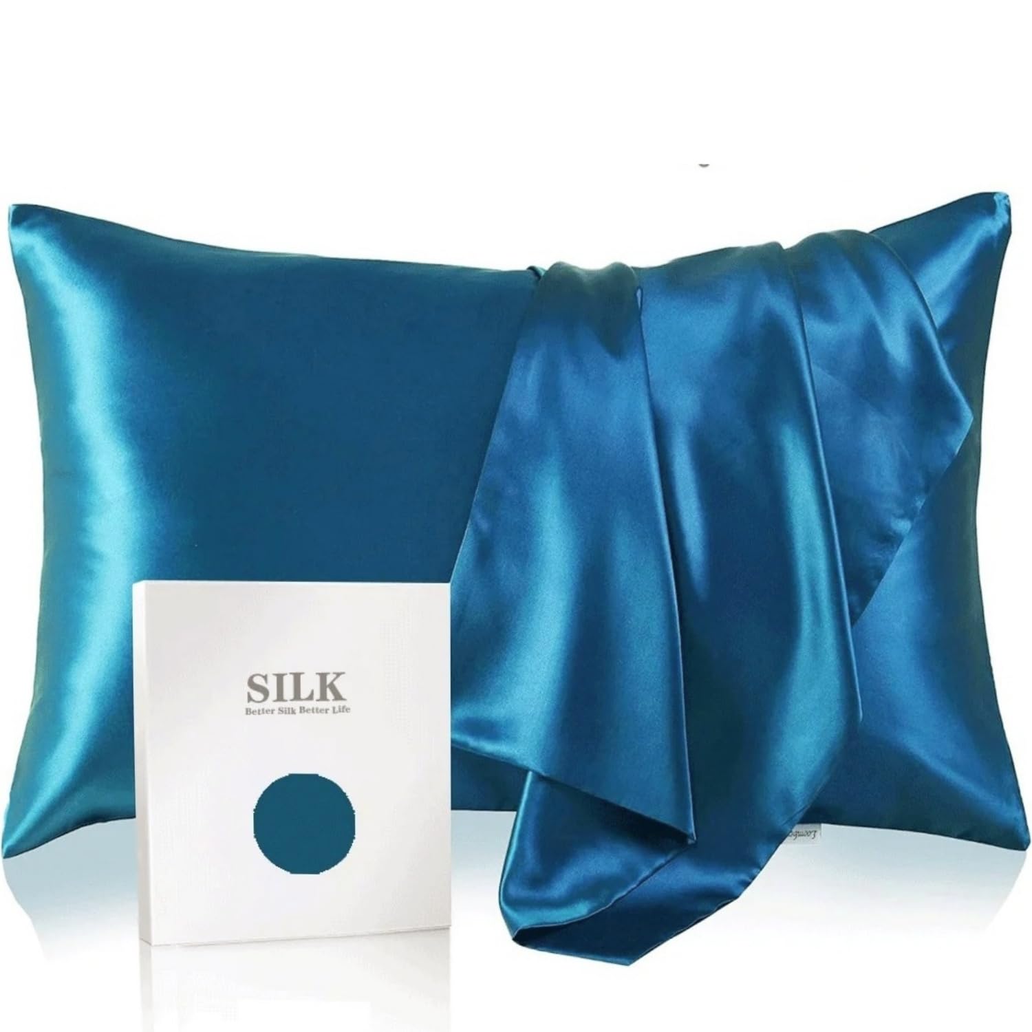 Silk Pillow Cases 2 Pack, Charmeuse Pillowcase for Hair and Skin with Hidden Zipper, Soft Breathable Smooth Cooling Pillowcase for Sleeping Women (Teal, Stanadard Pillow Cases)