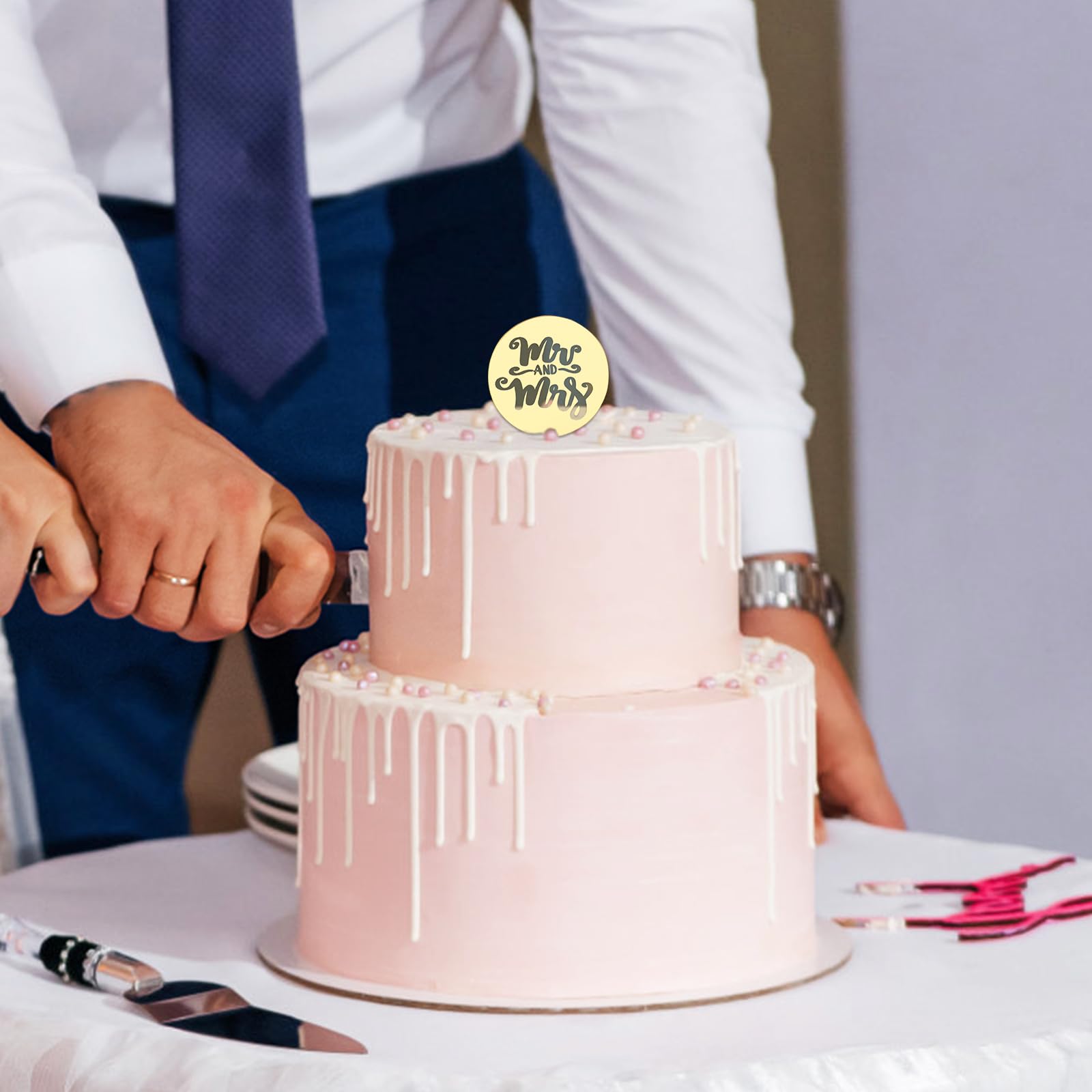 Decorazioni Per Torta E Cupcake In Acrilico Oro, 30 Pezzi Mr. & Mrs., Rotonde E A Specchio, Non Commestibili, Per Matrimoni E Addii Al Nubilato - 5