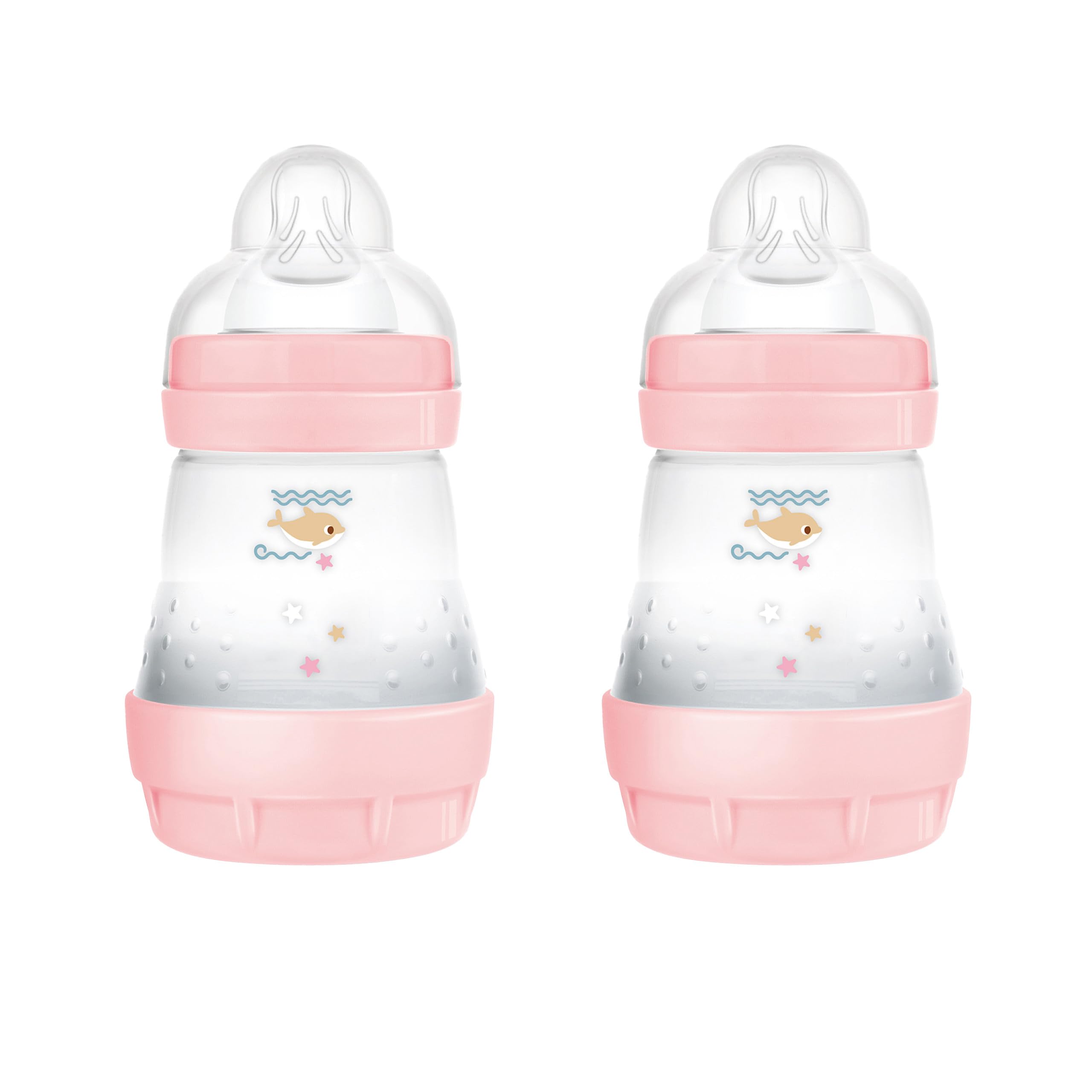 MAM Easy Start Babyflasche, 160 ml (2er-Set), Set mit 2 Anti-Kolik-Flaschen, reduziert Luftblasen und Koliken, Babyzubehör mit Sauger Größe 1, Rosa