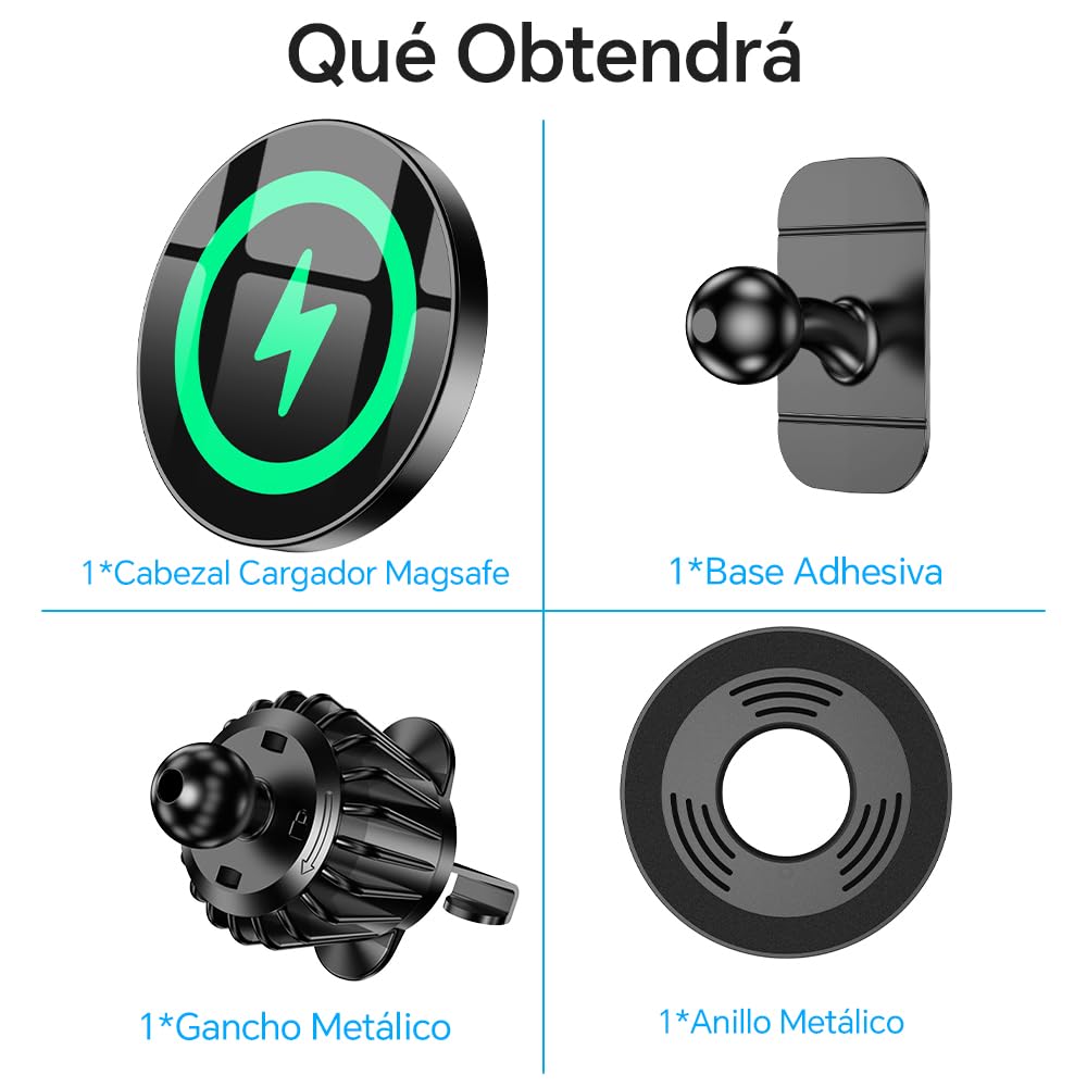 Coolpow Cargador Magsafe Coche Inalámbrico【15w Carga Rápida】 Cargador Inalambrico Coche【Salpicadero & Ventilación】 Soporte Movil Auto Magsafe Accesorios Coche para iPhone 17 Pro MAX 16 15 14 13 12
