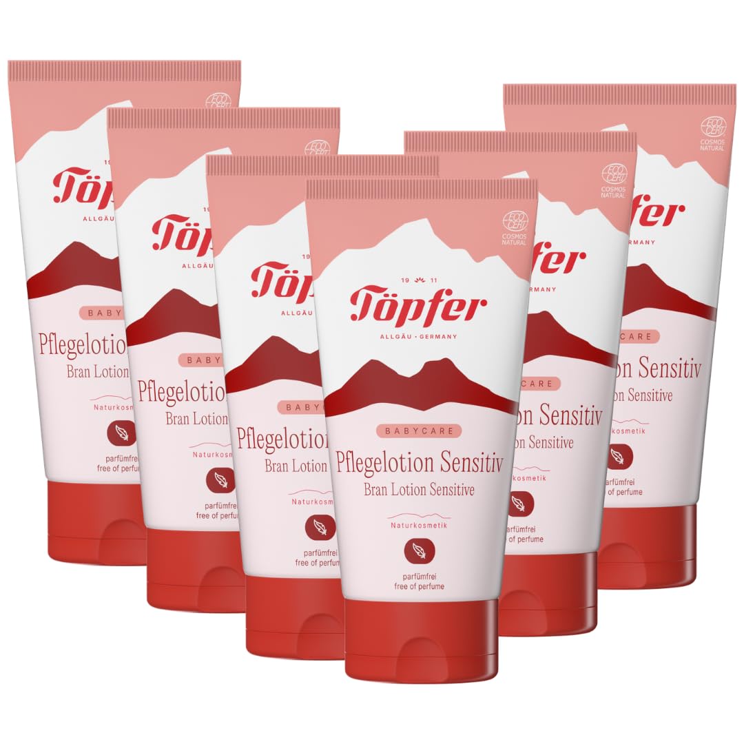 Töpfer Babycare Sensitiv Lot de 6 lotions de soin pour peaux sèches et sensibles de bébé Avec son de blé bio Sans gluten 6 x 150 ml