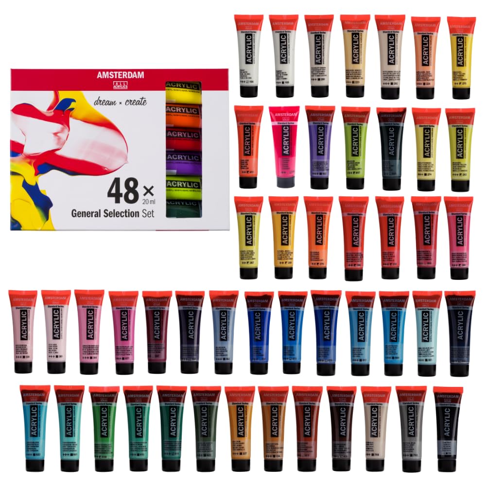 Amsterdam Standard Series Acrylic Paint Set for Beginners | Sample Set (48 x 20 ml Tubes) | Base Colour Selection