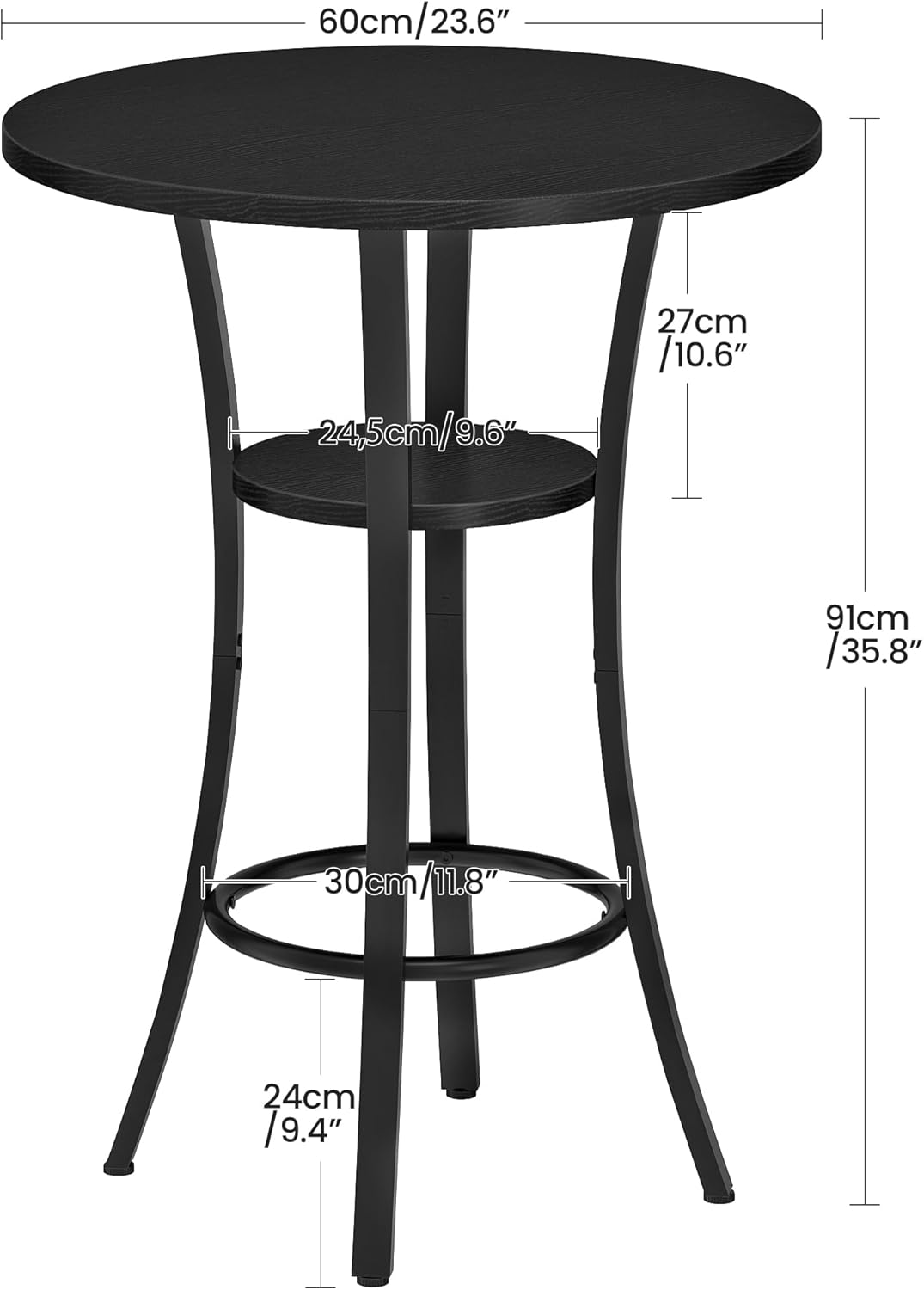 Round Bar Table, Set of 2 Small Kitchen Dining Tables, 2-Tier High Top & Counter Height Dining Table, for Bistro, Pub, Kitchen, Living Room, Black TBT03P2BB