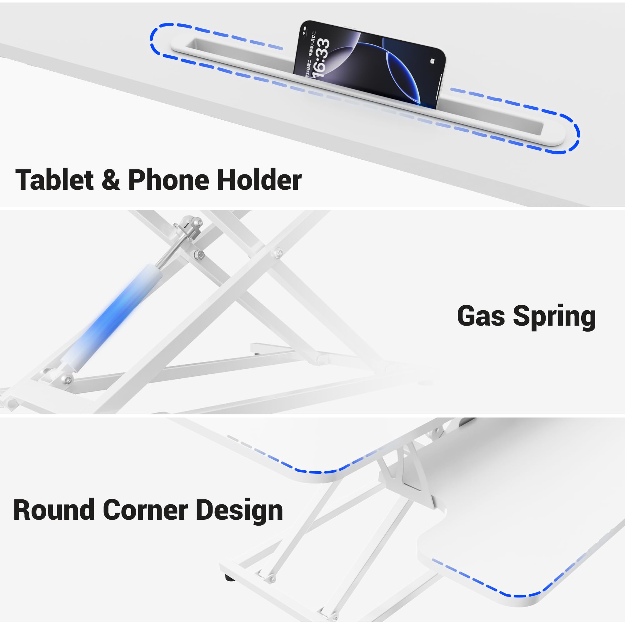 ERGOMAKER Convertisseur de Bureau Debout réglable en Hauteur avec Large Plateau pour Clavier, pour Deux écrans,Blanc - 106 cm