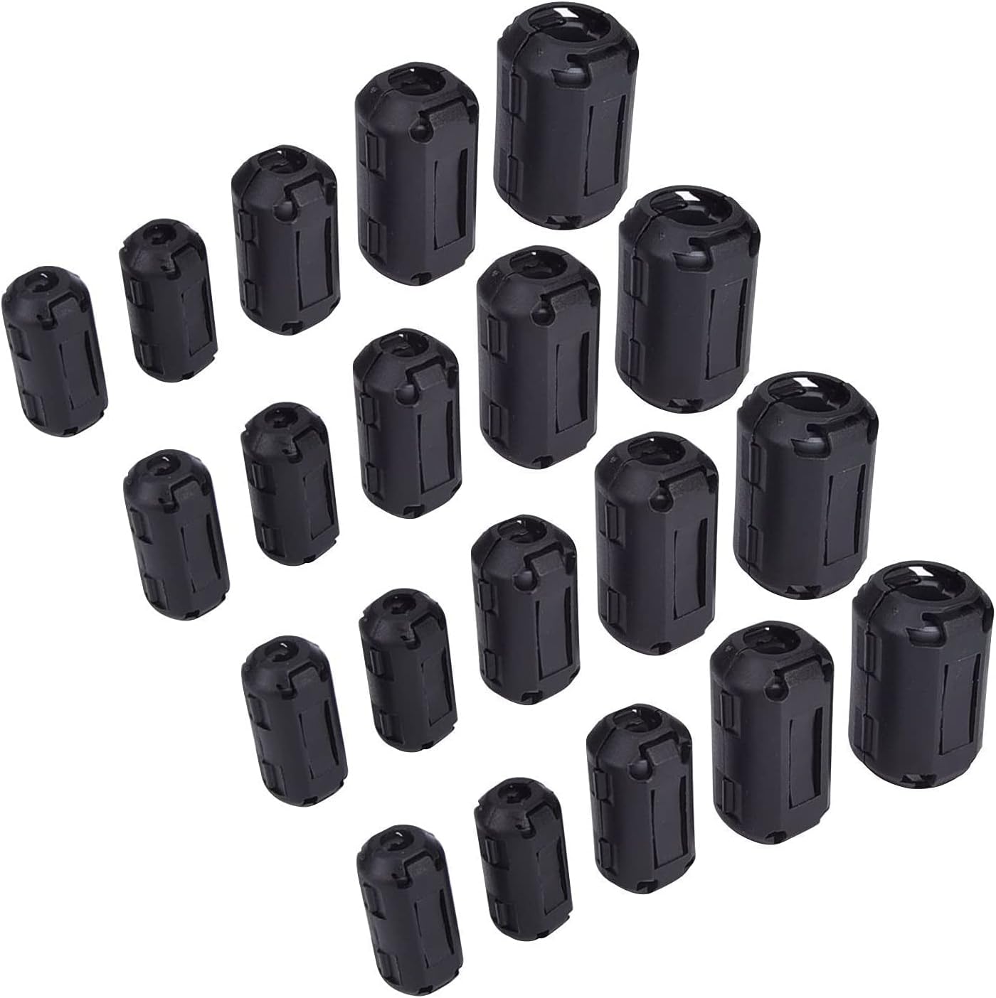 Ferrite Ring Core Ferrite Beads Clip RFI EMI Noise Suppressor Anti-Interference Cable Clip for 0.11/0.19/0.27/0.35/0.51 Inch Inner Diameter Cable, Black (20)
