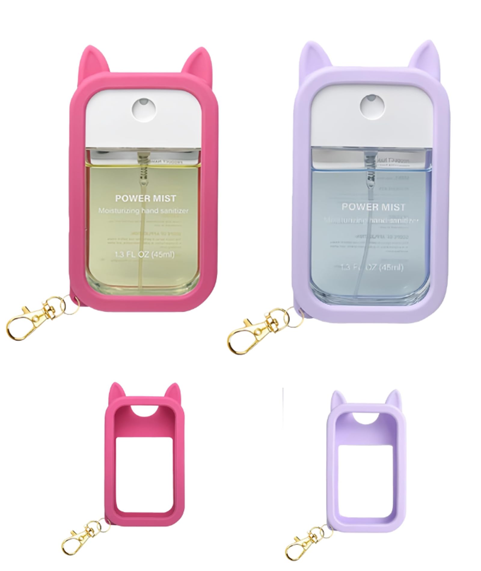 2 Pcs Cute Ear Silicone Case with 45ml Spray Bottle, Compatible with Touchland Hand Sanitizer Spray (Fit for 1.3 FL.OZ), Protective Case with Keychain, Hand Sanitizer Holder (Purple And Pink)-image-38
