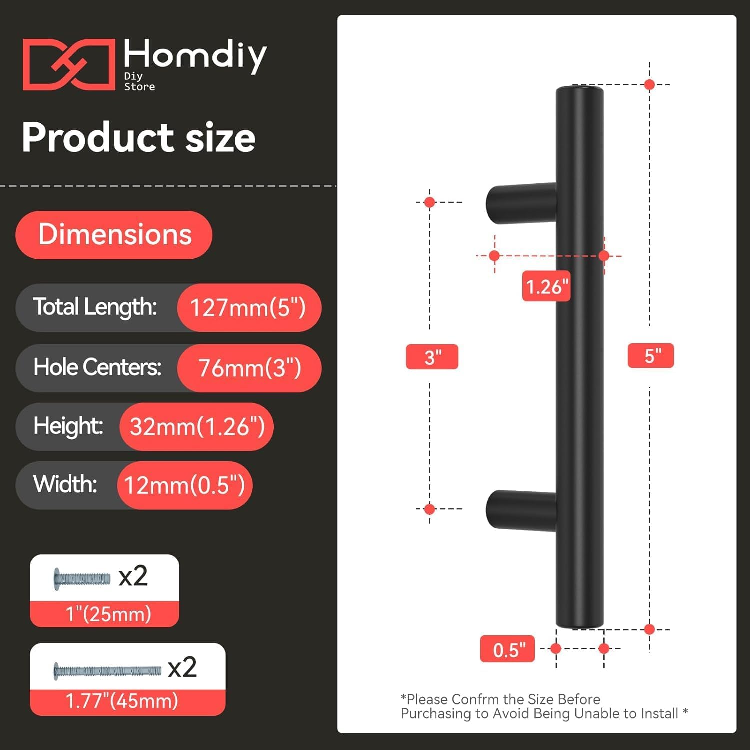 homdiy 1Pack 3in Cabinet Handles Black Kitchen Cabinet Pulls Drawer Pulls for Dresser Drawers