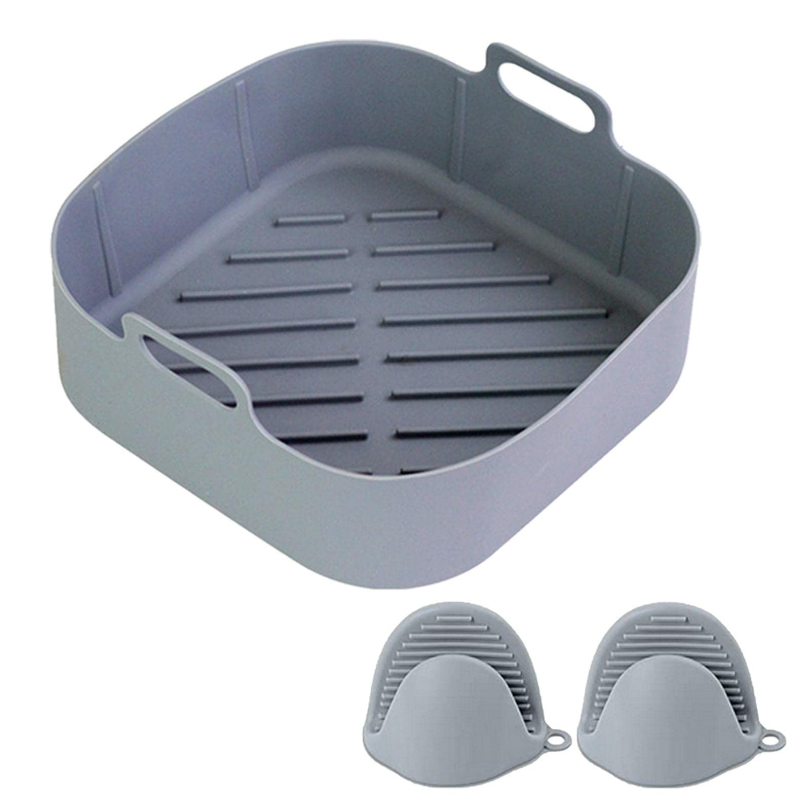 Xiaokeis Air Fryer Liner, Non-Stick Silicone Air Fryer Pot Reusable Replacement Liners, Insert Square Baking Tray with 2 Pcs Heat-Proof Gloves Air fryers Oven Accessories(Grey)