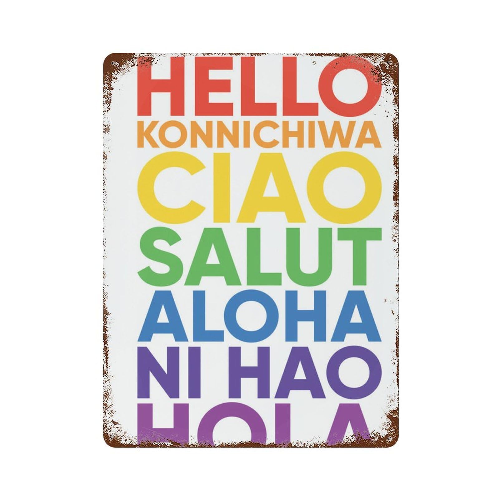 xiaoxiaoshen Hello, Hello in Different Languages, Hallway, Entryway Decor, Office, Wall Decor Art Metal Tin Poster Modern Home Decor Art Home Bar Shop Decorations Vintage Sign 40x30cm