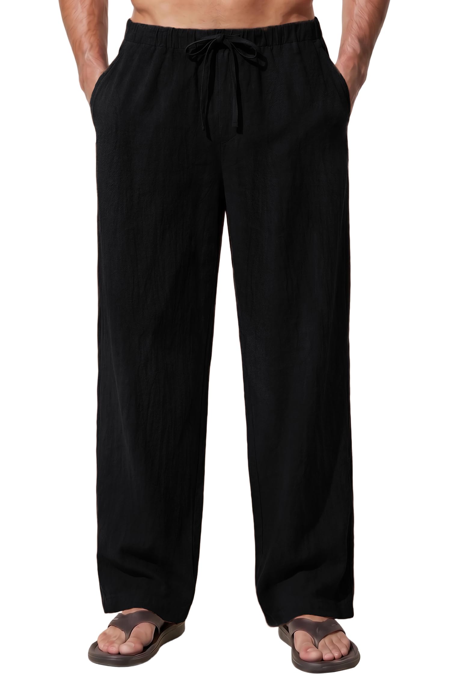 Enlison Pantalon Lin Homme Été Décontractés Coton Casual Pantalon Homme Taille Elastique Leger et Poches S-2XL