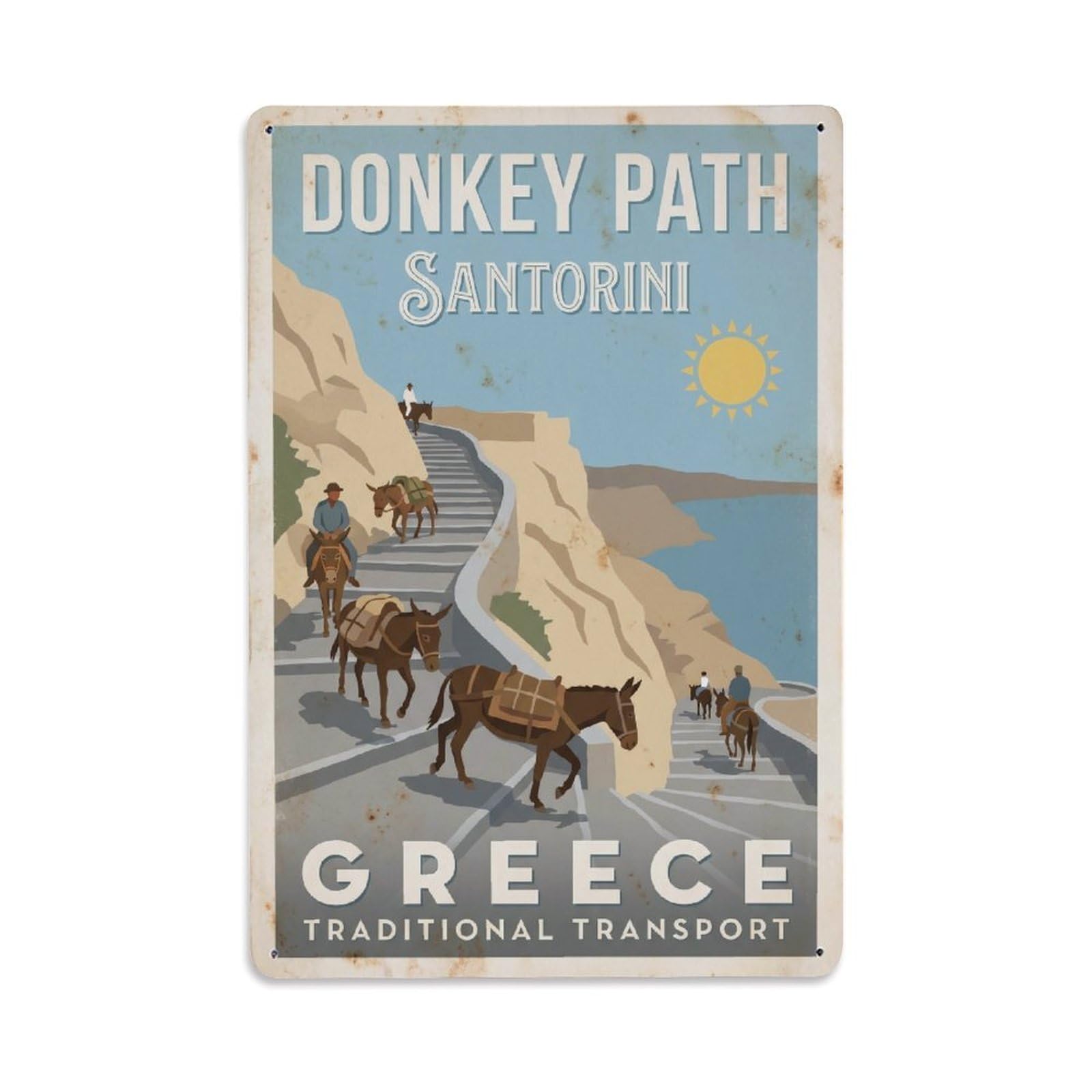 Vintage Travel Donkey Path Santorini Steps Metal Tin Sign