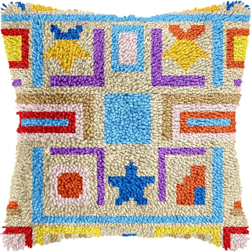 Image of LUBOT Geometry Latch Hook Kits for Adults Rug Pillow Cover with Printed Canvas Pattern Crochet Kit for Beginners 17 inch X 17 inch