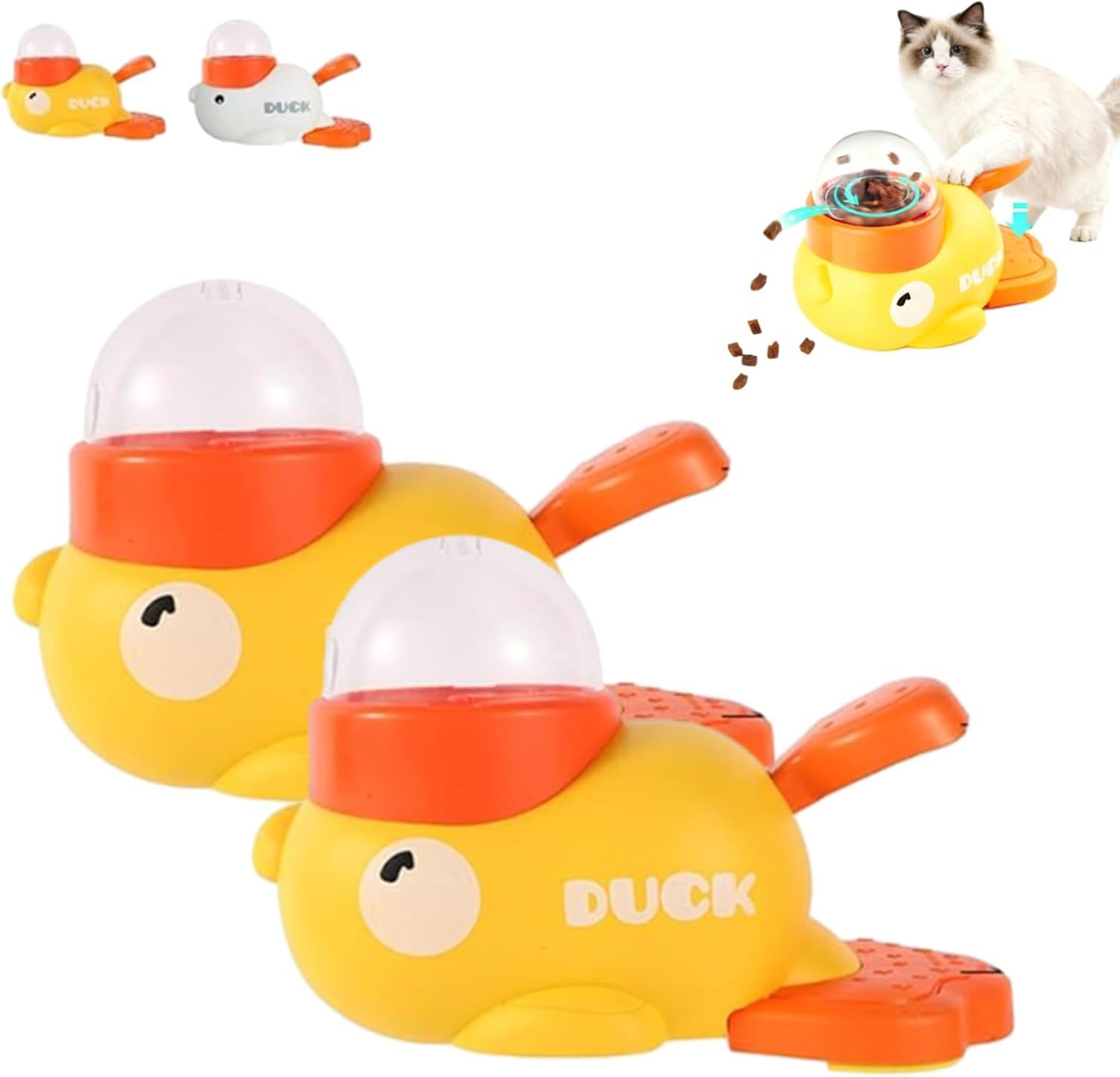 Mangeoire amusante pour chat en forme de canard jaune pour occuper votre animal au quotidien