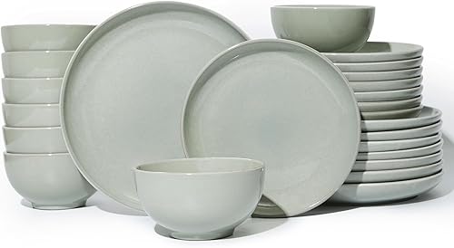 Vista 45 de Juego de vajilla de 24 piezas para 8, platos y cuencos modernos de gres, perfectos para reuniones familiares y celebraciones festivas, vajilla fácil