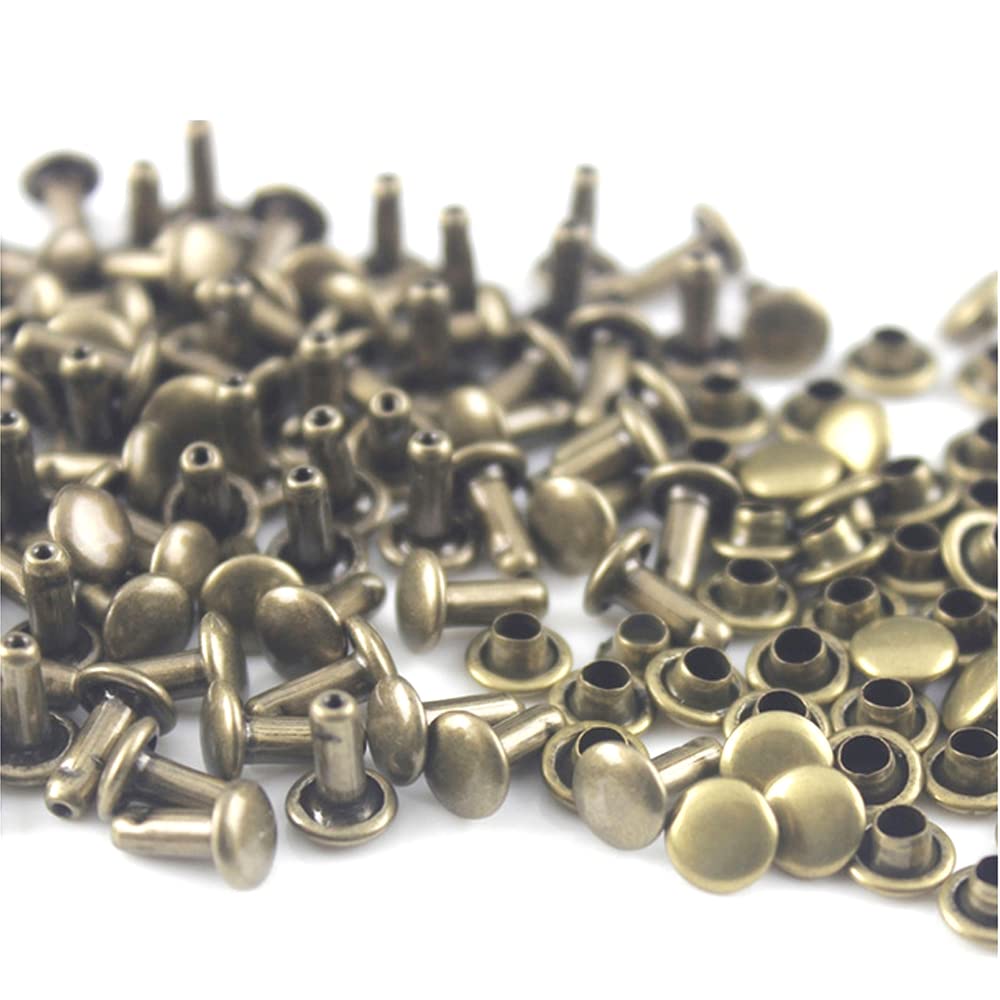 100sets Metal Double Cap Rivets Studs Round Rivet,Bronze,8×8mm