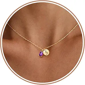 Initial Birthstone Necklace for Women, Dainty Gold Necklace for Women with Initial Birthday Gifts for Her Teen Trendy Stuff Letter A-Z Pendant Mothers Day Necklaces Gifts for Mom Daughter Sister Christmas Jewelry