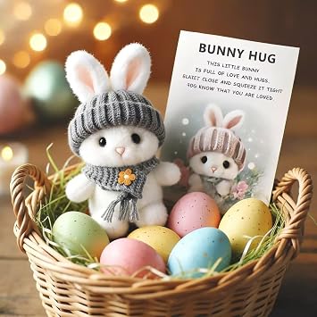 Pipihome Mini Bunny Hug Easter Gifts for Kids, Pocket Hug Rabbit Doll Toys Easter Bunny in Box, Easter Basket Stuffer Emotional Support Positive Crochet Rabbits for Kids & Adults