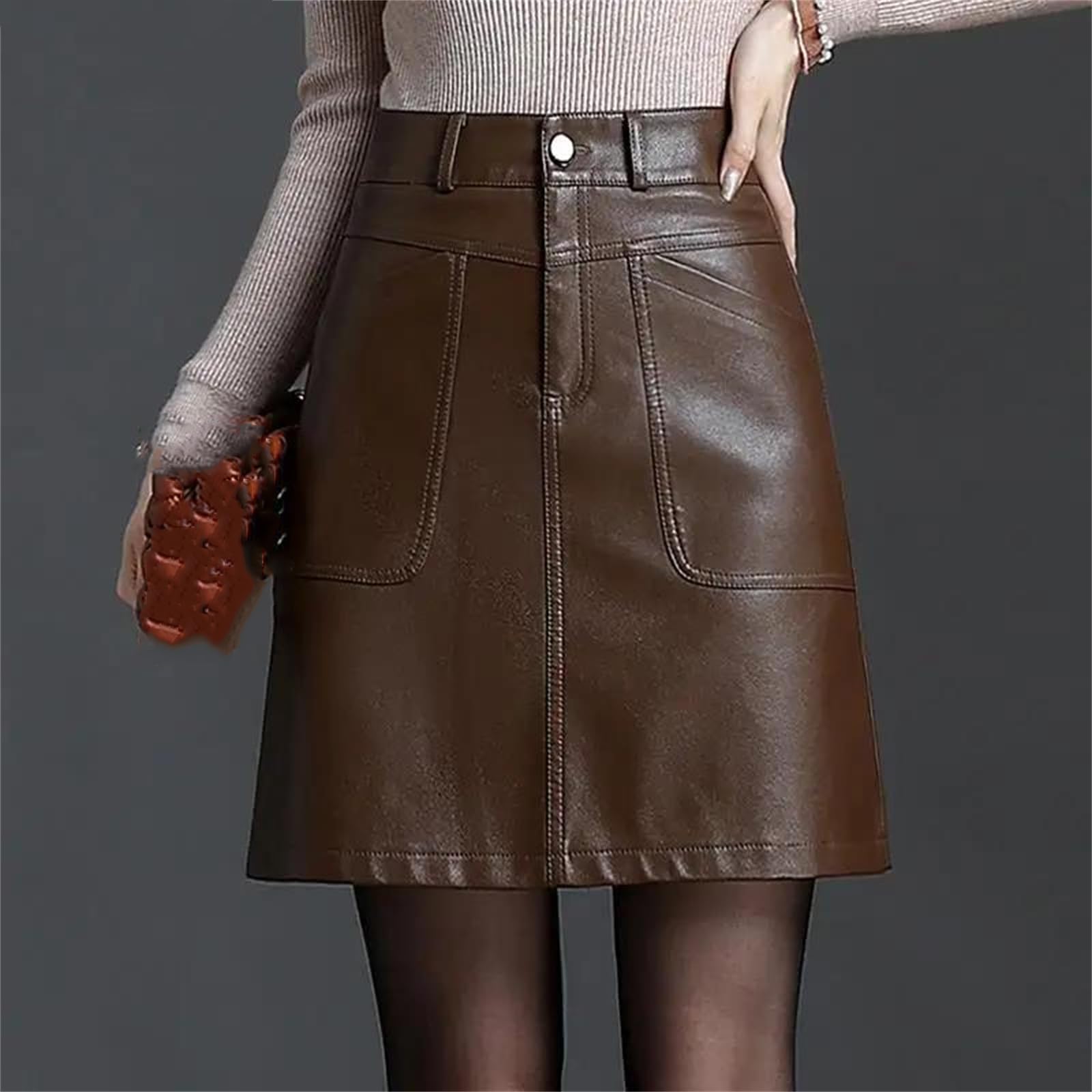 Falda sexy de piel sintética para mujer, elegante, corta, entallada, para otoño e invierno