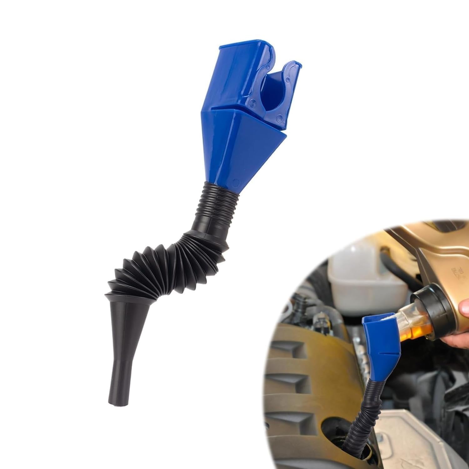 1Pc Universal Anti Spill Draining Automotive Petrol Diesel Oil Filling Transferring Pouring Flexible Plastic Clasp Snap Funnel with Retractable Hose Pipe for Gear Break-image-28