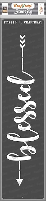 CrafTreat Blessed Stencil for Painting on Wood, Canvas, Paper, Fabric, Floor, Wall and Tile - Family Word - 3x12 Inches - Reusable Wall Stencils for Painting-Plastic Word Stencils for Craft