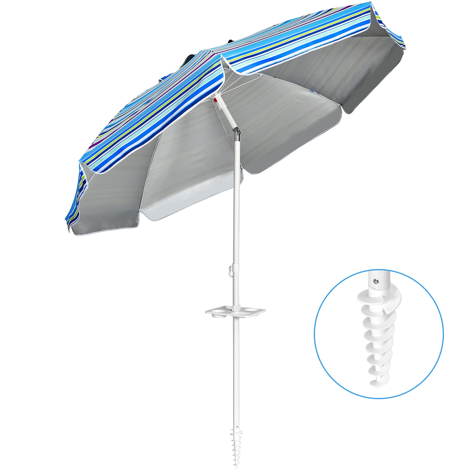 GIANTEX Ombrellone da spiaggia, con ancoraggio e portabicchieri, inclinabile, da giardino, terrazza, con borsa per il trasporto, parasole rotondo UV50+