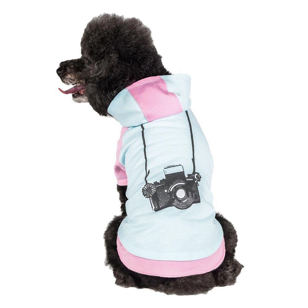 Blueberry Pet Cotton Dog Camera Hoodie in Mint & Hot Pink, Back Length 12", Pack of 1 Clothes for Dogs
