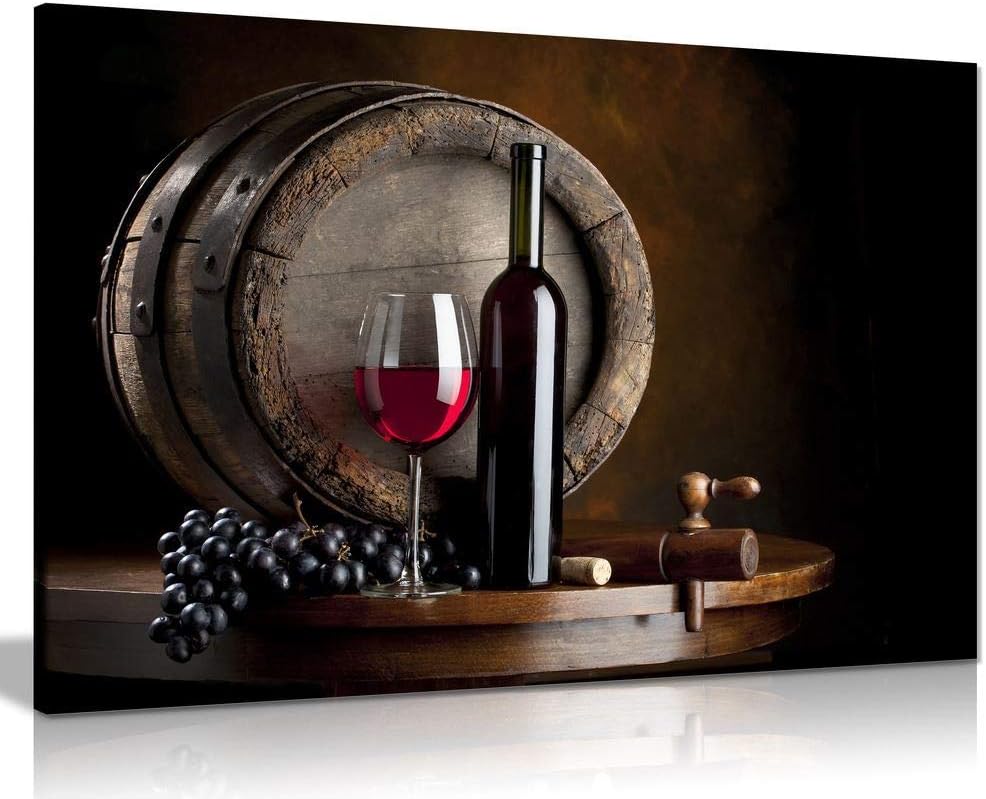 Wine And Fruit With Glass And Barrel Wall Art Painting For Kitchen