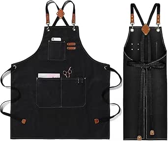 Tablier Jean Réglable Avec Poches - Pour Coiffeur, Salon, Cuisine, Atelier - Matière Coton/polyester Résistante