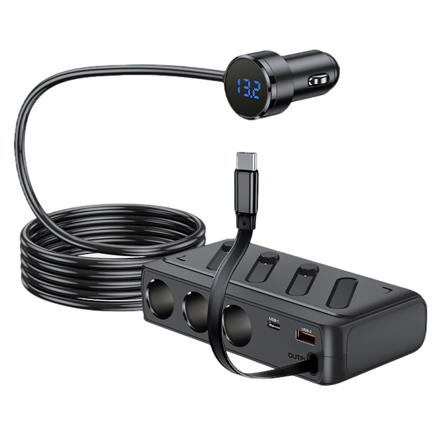 Cargador de mechero de coche 142W multipuerto PD con interruptor 8