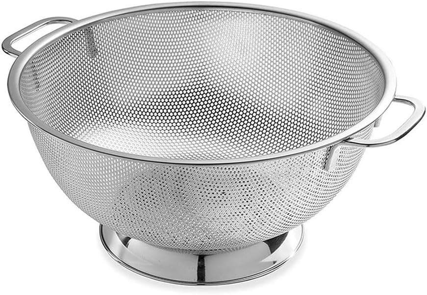 Stainless Steel Rice Washing Bowl,with Handle Microporous Large Capacity Mixing Bowl for Washing Vegetables Versatile for Fruits Food Strainers for Kitchen(Size:28CM,Color:Silver)