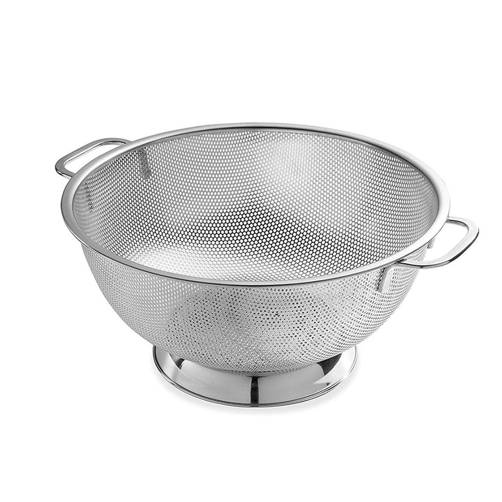 Edelstahl Küchensieb, mit Griffen Metall Mikroperforiertes Abtropfsieb Seiher für Nudeln, Reis, Gemüse, Früchten, Spülmaschinenfest (Size:28CM,Color:Silber)