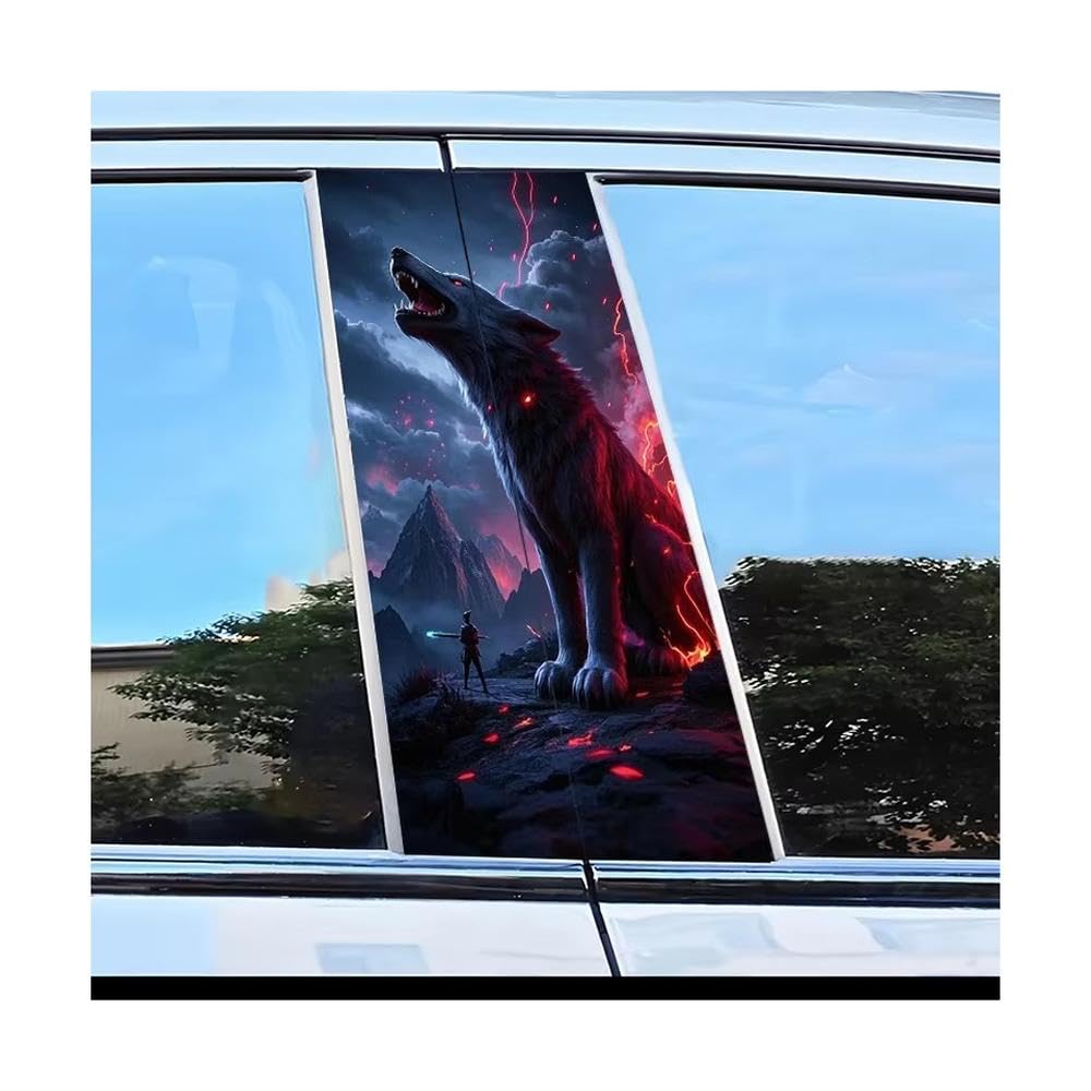 Bertdcx One Color Car Pillar Decals Waterproof Stickers Giant Wolf And Warrior Pattern Scratch Resistant Film Auto Parts