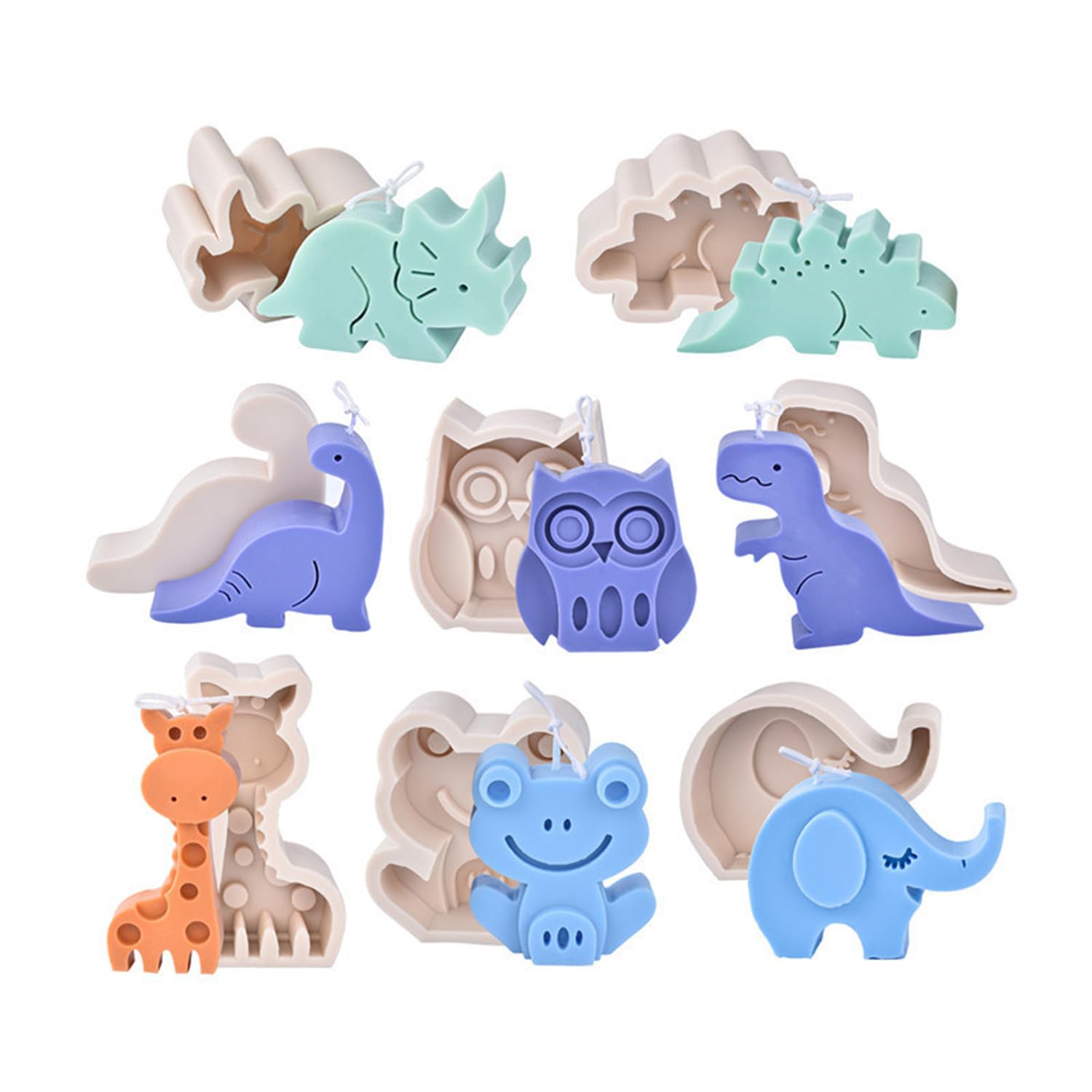 Stampo in silicone 3D per candele a forma di dinosauro, per sapone, giraffa, elefante, rana, gufo, Tyrannosaurus Rex
