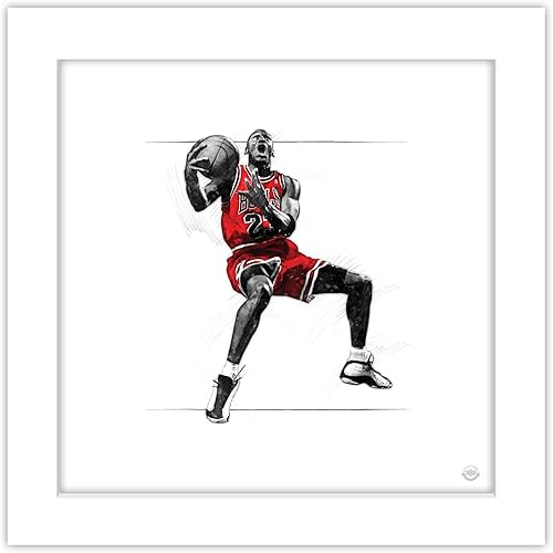 Trends International Gallery Pops Michael Jordan - Arte de pared con diseño de boceto, versión enmarcada en blanco, 12 x 12 pulgadas