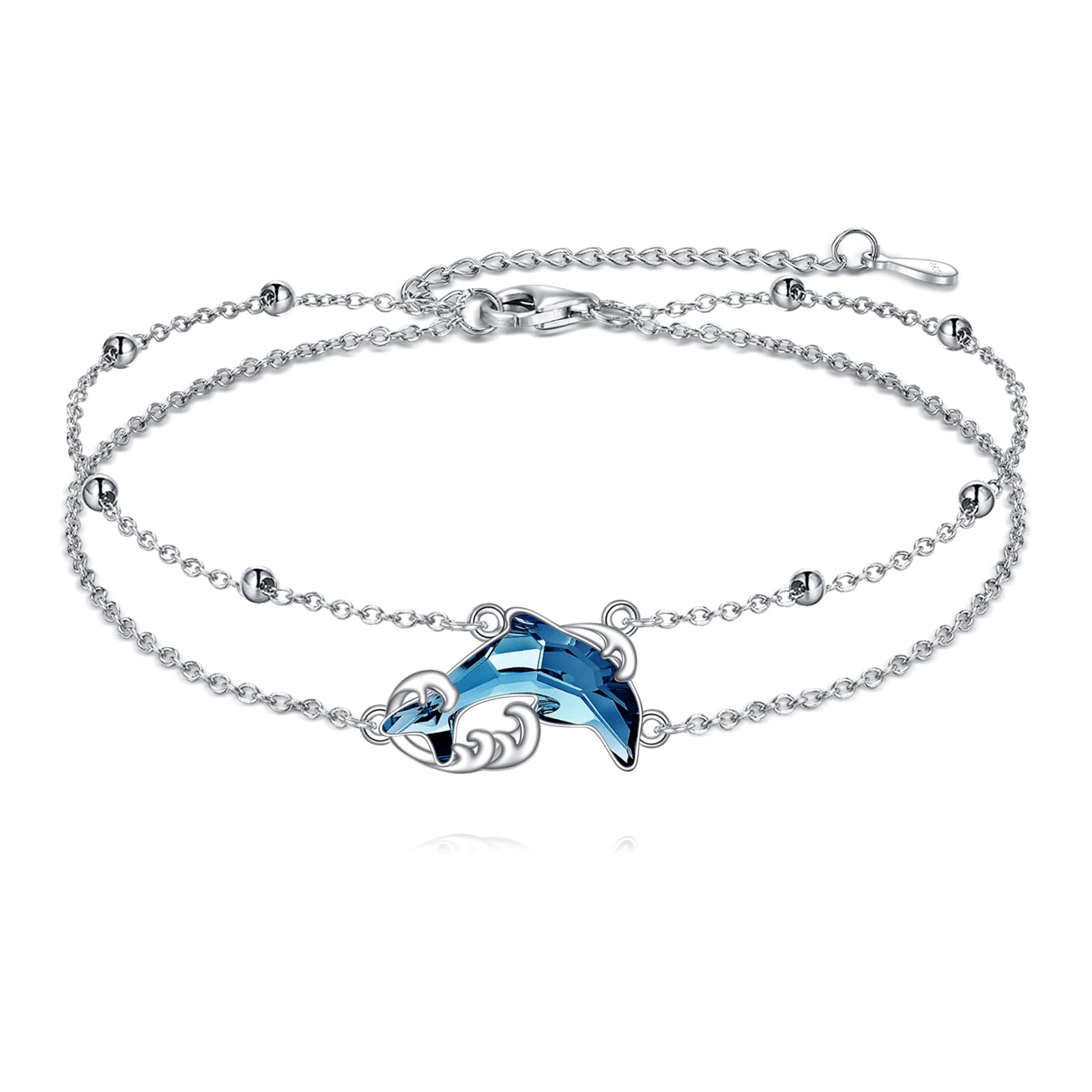 POPLYKE Doliphin Fußkettchen für Frauen Sterling Silber Kristall Fußkettchen Strandschmuck Geschenk für Frauen